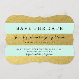 CHIC GOLD MINT STRIPES BEWAREN DE DATUM SAVE THE DATE