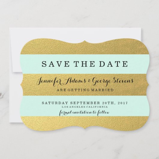 CHIC GOLD | MINT STRIPES BEWAREN DE DATUM SAVE THE DATE (Voorkant)