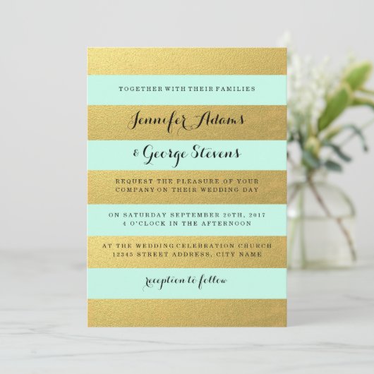 CHIC GOLD | MINT-WEDING-INVITATIE KAART (Staand voorkant)