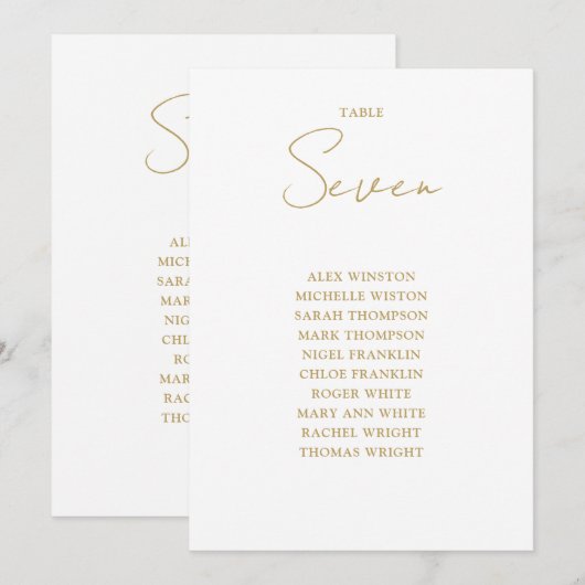 Chic Gold Moderne Zitting Grafiek Tafelnummer (Voorkant / Achterkant)