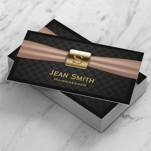 Chic Gold Monogram Diamond Quilted Hairdresser Visitekaartje