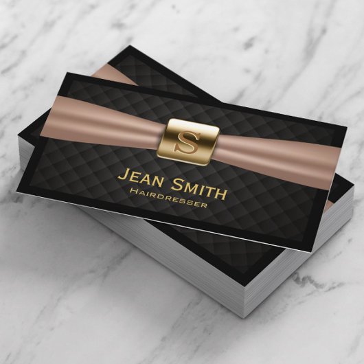 Chic Gold Monogram Diamond Quilted Hairdresser Visitekaartje