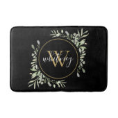 Chic Gold Monogram Elegant Script Greenery Black Badmat (Voorkant)