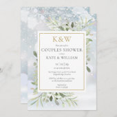 Chic Gold Monogram Greenery Winter Couples Shower Kaart (Voorkant / Achterkant)