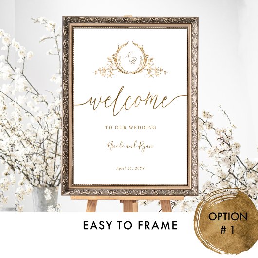 Chic Gold Monogram Huwelijk Welkom Teken Poster