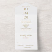 Chic Gold Monogram Minimalistische trouwdatum All In One Uitnodiging (Binnen)