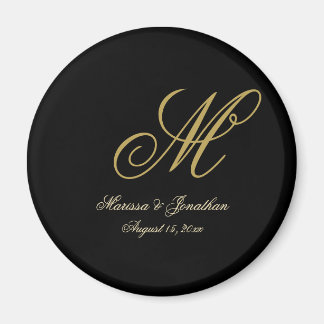Chic Gold Monogram Script Black Wedding Magneet