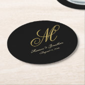 Chic Gold Monogram Script Black Wedding Ronde Kartonnen Onderzetter (Gebogen)
