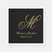 Chic Gold Monogram Script Black Wedding Servet (Voorkant)