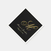 Chic Gold Monogram Script Black Wedding Servet (Hoek)
