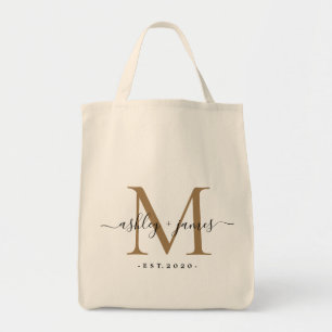 Chic Gold Monogram Script Names Weduwdatum Tote Bag