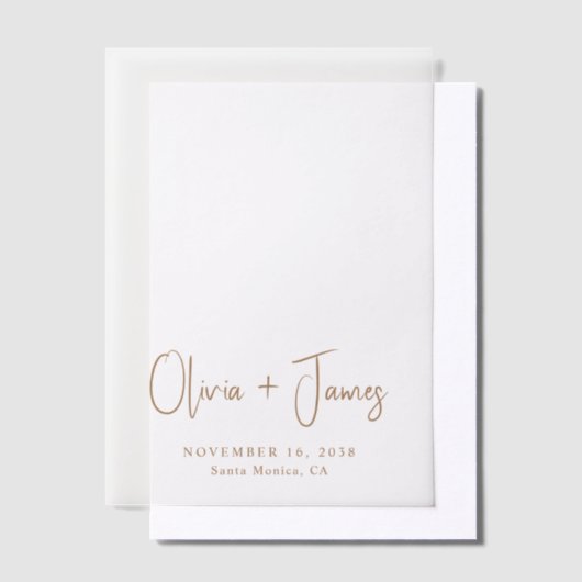 Chic Gold Monogram Trouwbedekking Vellum Uitnodigingen (Offset)