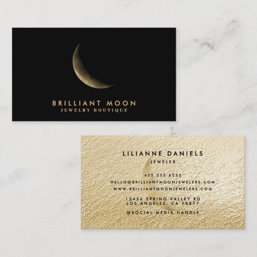 Chic Gold Mystical Moon Phase Black Visitekaartje (Voorkant / Achterkant)