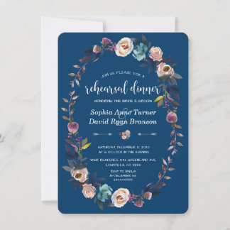 Chic Gold Navy Blauw Wit Bloemen Repetitie diner Kaart