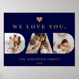 Chic Gold Navy Blue Aangepast 3Pa script foto's Poster