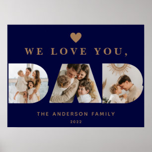 Chic Gold Navy Blue Aangepast 3Pa script foto's Poster