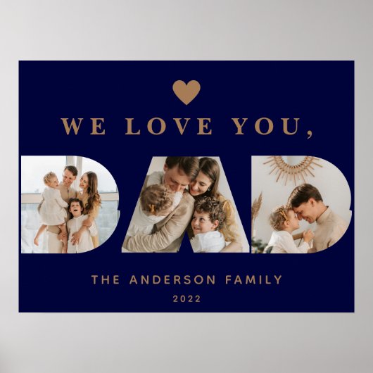 Chic Gold Navy Blue Aangepast 3Pa script foto's Poster (Voorkant)