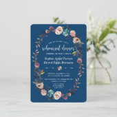 Chic Gold Navy Blue White Floral Rehearings Kaart (Staand voorkant)