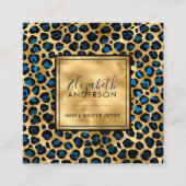Chic Gold Navy Leopard Print Mode Trendy Modern Vierkante Visitekaartje (Voorkant)