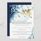 CHIC GOLD NAVY UNDERWATER FISH VOW RENEWAL INVITE BEDANKKAART (Voorkant / Achterkant)