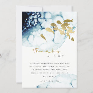 CHIC GOLD NAVY UNDERWATER ZEE FISH BABY SHOWER BEDANKKAART