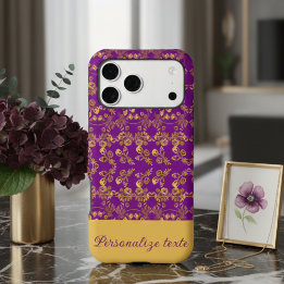 Chic Gold op Paarse Damask Floral Aangepast esthet