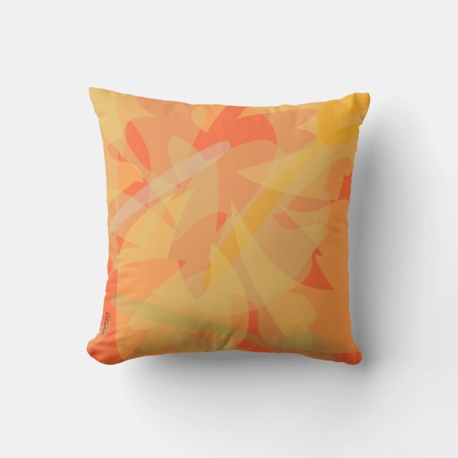 Chic Gold Oranje Abstract Floral Kussen (Voorkant)