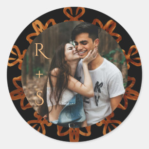 Chic Gold Ornamental Photo Wedding Ronde Sticker