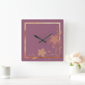 Chic Gold Paars Abstract Floral Lijst Vierkante Klok (Huis)