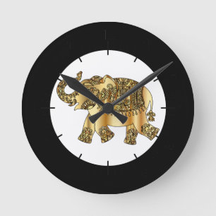Chic Gold Paisley Floral Elephant Ronde Klok