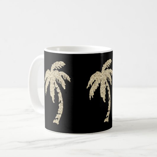Chic Gold Palm Trees Black/White Coffee Tea Mok (Voorkant links)