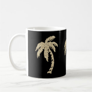 Chic Gold Palm Trees Black/White Coffee Tea Mok