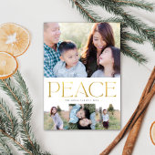 Chic Gold Peace on Earth Holiday Multi-Photo Card Feestdagenkaart