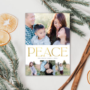 Chic Gold Peace on Earth Holiday Multi-Photo Card Feestdagenkaart