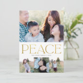 Chic Gold Peace on Earth Holiday Multi-Photo Card Feestdagenkaart (Staand voorkant)