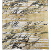 Chic Gold-penseelstreken op zwarte witte marmer Douchegordijn (Voorkant)