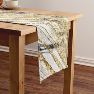 Chic Gold-penseelstreken op zwarte witte marmer Korte Tafelloper