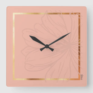 Chic Gold Pink Abstract Floral Lijst Vierkante Klok