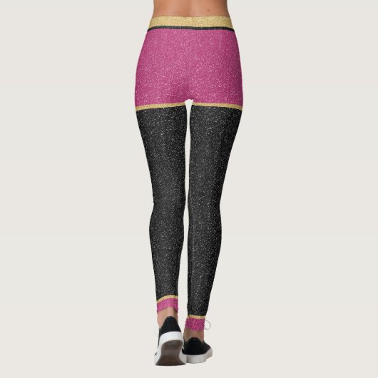 Chic Gold Pink Black Glitter  Monogram Leggings (Achterkant)