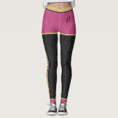 Chic Gold Pink Black Glitter Monogram Leggings (Voorkant)