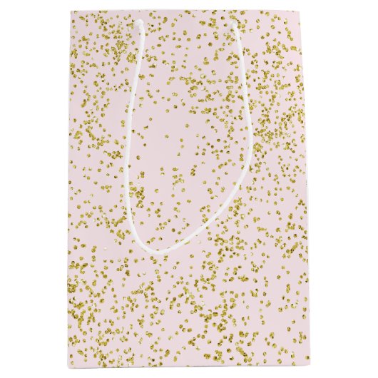 Chic Gold Pink Blush Confetti Sparkle Medium Cadeauzakje (Voorkant)