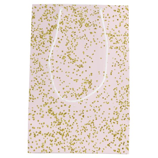 Chic Gold Pink Blush Confetti Sparkle Medium Cadeauzakje (Achterkant)