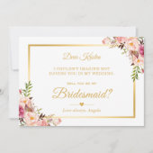 Chic Gold Pink Floral zal je mijn Bridesmaid zijn Kaart (Voorkant)