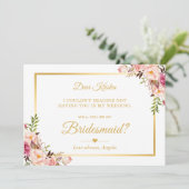 Chic Gold Pink Floral zal je mijn Bridesmaid zijn Kaart (Staand voorkant)
