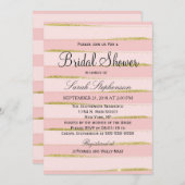 Chic Gold Pink Stripes Bridal Shower Invitations Kaart (Voorkant / Achterkant)