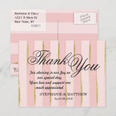 Chic Gold Pink Stripes Dank u Briefkaarten (Voorkant / Achterkant)