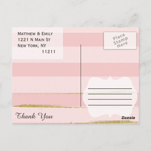 Chic Gold Pink Stripes Dank u Briefkaarten (Achterkant)