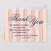 Chic Gold Pink Stripes Dank u Briefkaarten (Voorkant)