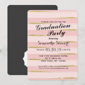 Chic Gold Pink Stripes Graduation Party Uitnodigin Kaart (Voorkant / Achterkant)
