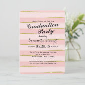 Chic Gold Pink Stripes Graduation Party Uitnodigin Kaart (Staand voorkant)